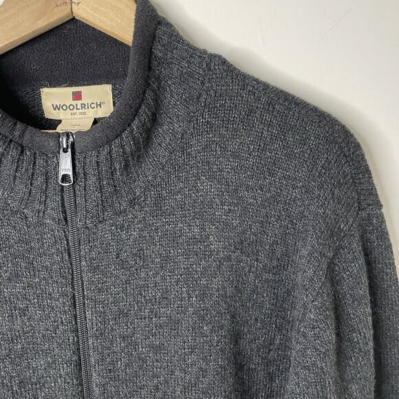 Woolrich Onyx Heather Gray 100% Wool Zip Up Sweater Grandpacore Men’s Size Large - Picture 5 of 16